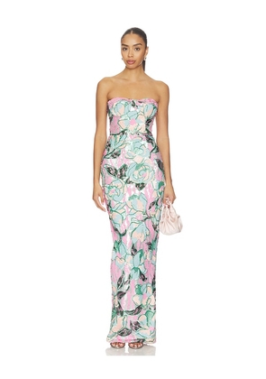 Bronx and Banco Calypso Sequin Dahlia Strapless Maxi Dress in Teal,Pink. Size XS. Also in S, M, L.