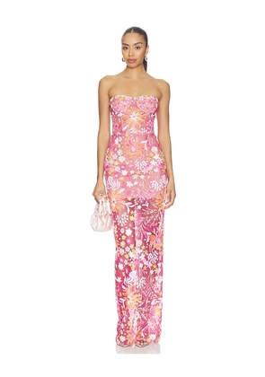 Bronx and Banco Mallorca Sequin Dahlia Strapless Maxi Dress in Pink. Size XS. Also in S.