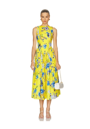 HEMANT AND NANDITA Boat Neck Midi Dress in Yellow. Size S. Also in L, XL, XS, XXS.