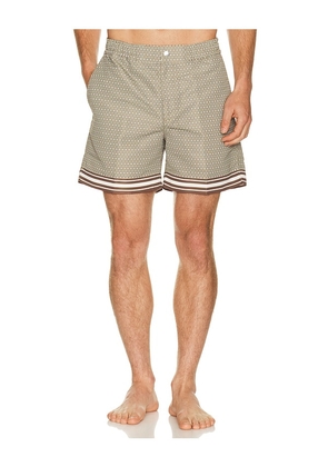 CHE Lucena Printed Swim Shorts in Brown. Size S. Also in M, L, XL/1X.