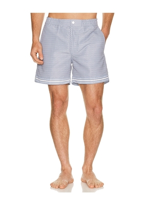CHE Lucena Printed Swim Shorts in Blue. Size S. Also in M, L, XL/1X.