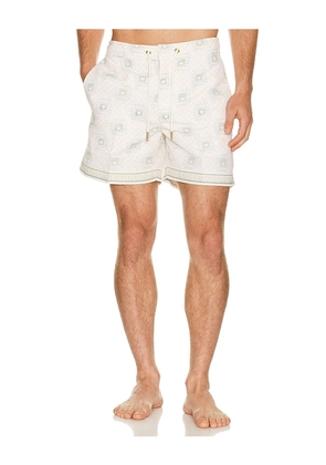 CHE Telha Print Swim Shorts in Cream. Size S. Also in M, L, XL/1X.