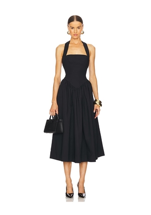 Helsa Faille Halter Midi Dress in Black. Size XS. Also in XXS, S, M.