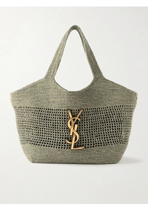 SAINT LAURENT - Icare Maxi Leather-trimmed Raffia Tote - Green - One size