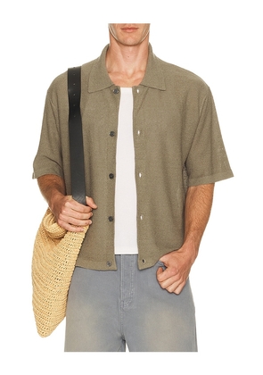 FRAME Light Cotton Silk Short Sleeve Cardigan in Brown. Size S. Also in L, XL/1X.