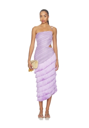 PatBO Lila Fringe Cut Out Midi Dress in Purple. Size 0. Also in 2, 4, 6, 8, 10, 12.