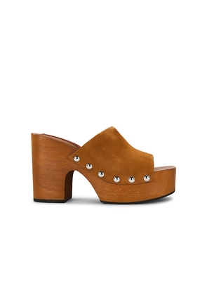 SIMONMILLER Suede Sol Wood Sandal in Brown. Size 36. Also in 37, 38, 39, 40.