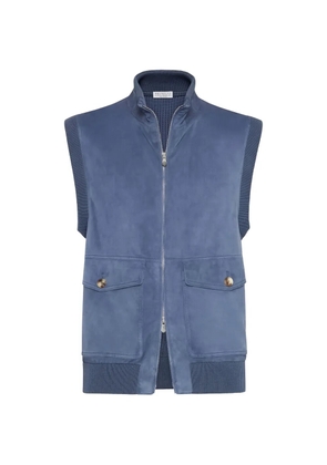 Brunello Cucinelli suede ribbed-trim gilet - Blue