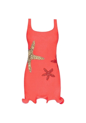 Leslie Amon starfish-embellished ruffled mini-dress - Red