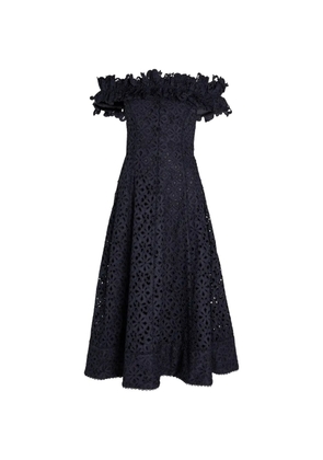 Rebecca Vallance guipure-lace off-the-shoulder midi dress - Blue