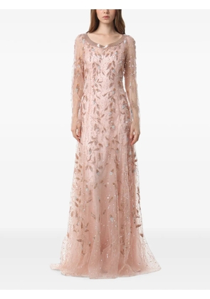 Dina Melwani crystal-embellished vine-embroidered maxi dress - Pink