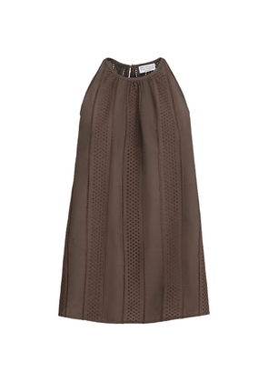 Brunello Cucinelli techno cotton poplin broderie anglaise top with monili - Brown