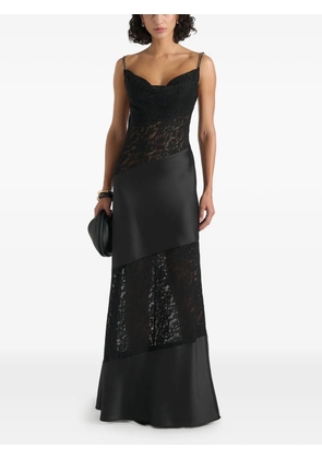 Manière De Voir Naya in black asymmetric lace maxi dress