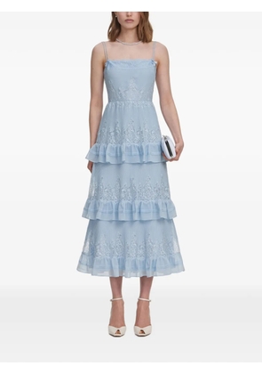 Self-Portrait lace-trimmed ruffled midi dress - Blue