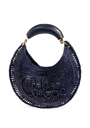 Chloé Summer Banana logo-embroidered raffia tote bag - Blue