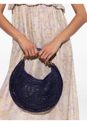 Chloé Summer Banana logo-embroidered raffia tote bag - Blue