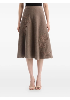 Oscar de la Renta hibiscus-embroidered knit skirt - Brown
