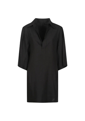 Petar Petrov herringbone-pattern drawstring-waist mini dress - Black