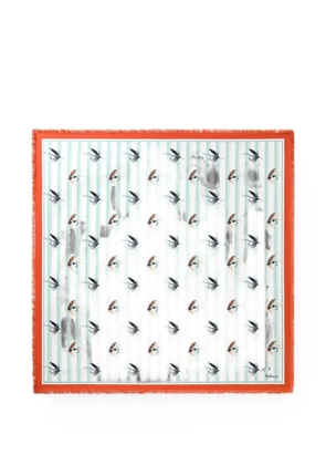 Mulberry feather-print frayed scarf - White