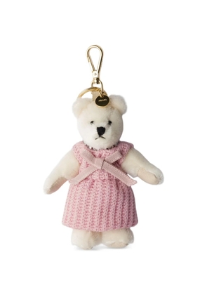 Prada teddy-bear bow-detail keyring - White