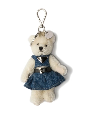 Prada teddy-bear logo-plaque keyring - White