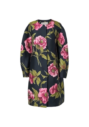 Carolina Herrera peony jacquard cocoon coat - Blue