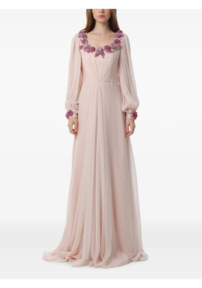 Dina Melwani floral-embellished silk maxi dress - Pink