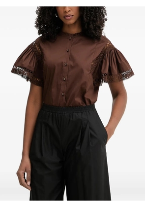 TWINSET lace-trim ruffled-sleeve blouse - Brown