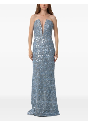 Dina Melwani crystal-embellished mesh maxi dress - Blue