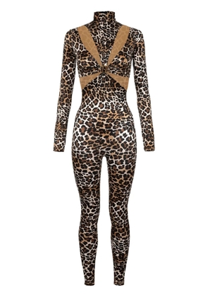 Elisabetta Franchi leopard-print cut-out jumpsuit - Brown