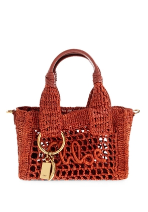 Chloé Summer Banana medium woven logo-patch tote bag - Red