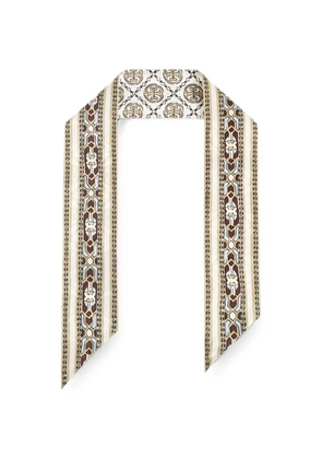 Tory Burch logo-print silk scarf - Neutrals