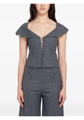 GANNI off-shoulder button-up top - Grey