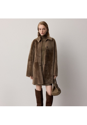 Janise Waxed Lamb-Shearling Coat