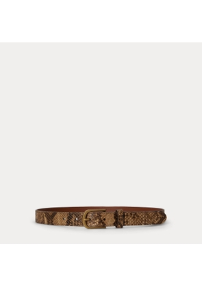 Rounded-Buckle Embossed Skinny Belt