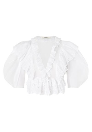 Blouse with frilled short sleeves