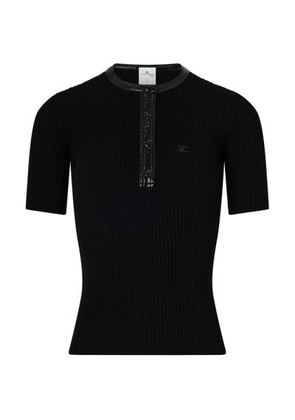 Short-sleeve ribbed top with contrasting vinyl