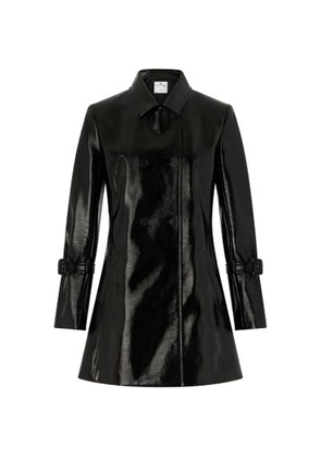 Vinyl trapeze-cut double-breasted coat