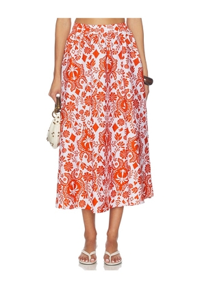 PEIXOTO Paula Midi Skirt in Red,White. Size L. Also in S, XS, M, XL.