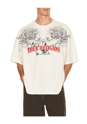 True Religion Short Sleeve Tiger Logo Oversized Tee in White. Size L. Also in S, M, XL/1X.