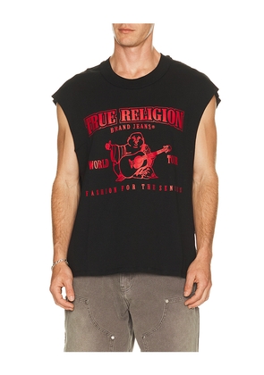 True Religion Cut Off Logo Tee in Black. Size L. Also in S, M, XL/1X.