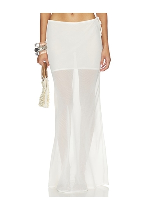 SNDYS Tamara Sheer Maxi Skirt in White. Size L. Also in XXS, XS, S, M, XL.