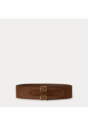 Suede & Leather Double-Buckle Wide Belt