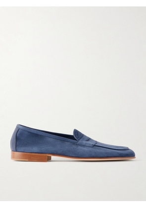 Edward Green - Polperro Leather-Trimmed Suede Penny Loafers - Men - Blue - UK 7