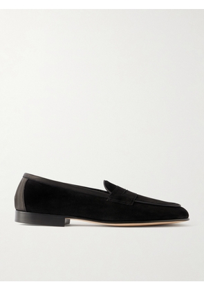 Edward Green - Polperro Leather-Trimmed Suede Penny Loafers - Men - Black - UK 7