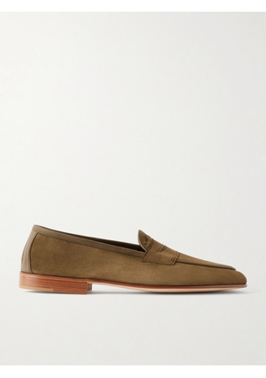 Edward Green - Polperro Leather-Trimmed Suede Penny Loafers - Men - Green - UK 7