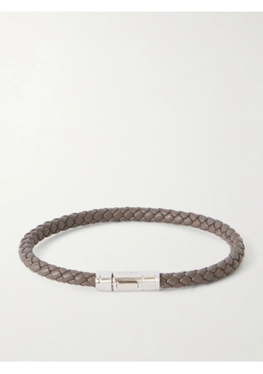 TOM FORD - Logo-Engraved Silver-Tone and Woven Leather Bracelet - Men - Gray - M
