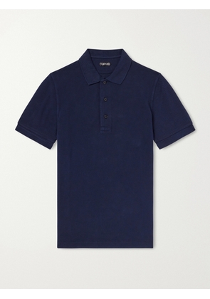 TOM FORD - Slim-Fit Lyocell and Cotton-Blend Piqué Polo Shirt - Men - Blue - IT 44