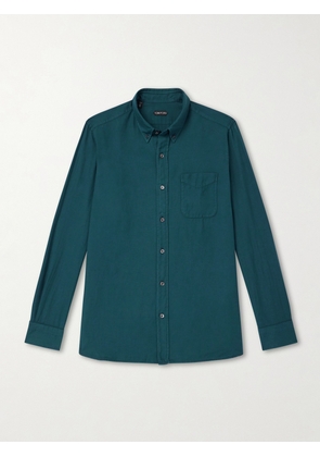 TOM FORD - Washed Cotton and Cashmere-Blend Twill Shirt - Men - Green - EU 39