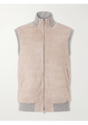 Brunello Cucinelli - Padded Cashmere-Trimmed Quilted Suede Gilet - Men - Brown - XS
